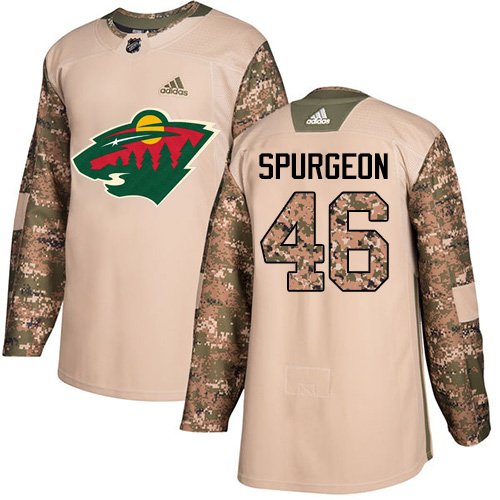 Adidas Wild #46 Jared Spurgeon Camo Authentic Veterans Day Stitched Youth NHL Jersey